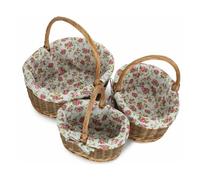 Red Hamper Oval Unpeeled Willow Shopping Basket With Garden Rose Lining - Garden Rose - Wicker - 1