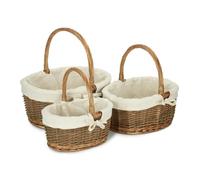 Red Hamper Oval Unpeeled Willow Shopping Basket With White Lining - Small