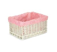 Red Hamper Pink Spotty Lined Wicker Storage Basket - Medium