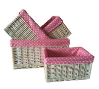 Red Hamper Pink Spotty Lined Wicker Storage Basket - Set of 4