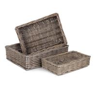 Red Hamper Pt077-079 Wicker Antique Wash Rectangular Straight-Sided Tray Set Of 3