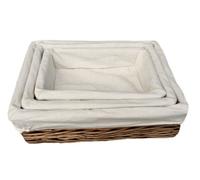 Red Hamper Pt077L-079L Wicker Lined Antique Wash Rectangular Straight-Sided Tray Set Of 3