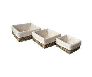 Red Hamper Pt090L Set Of 3 Cotton Lined Square Seagrass Tray