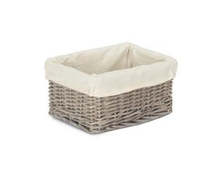 Red Hamper Pt176L Small Wicker Grey Wash Lined Storage Tray
