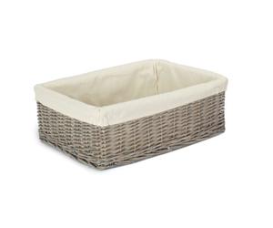 Red Hamper Pt178L Large Wicker Grey Wash Lined Storage Tray