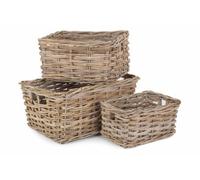 Red Hamper Ra002 Rattan Set Of 3 Rectangular Grey Rattan Storage Baskets