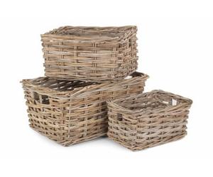 Red Hamper Ra002 Rattan Set Of 3 Rectangular Grey Rattan Storage Baskets
