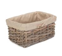 Red Hamper RA002L/2 Rattan Medium Rectangular Cordura Lined Grey Rattan Storage Basket