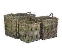 Red Hamper Ra008 Set Of 3 Square Grey Rattan Log Baskets
