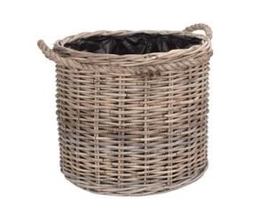 Red Hamper Ra029/1 Rattan Medium Rope Handled Rattan Round Planter With Plastic Lining