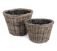 Red Hamper Ra031 Rattan Set Of 2 Tapered Rattan Round Planter With Plastic Lining