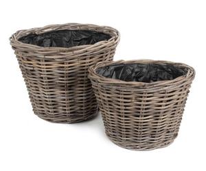 Red Hamper Ra031 Rattan Set Of 2 Tapered Rattan Round Planter With Plastic Lining