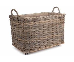 Red Hamper Ra035 Rattan Large Wheeled Rattan Hessian Lined Log Basket