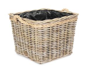 Red Hamper Ra049/3 Square Large Tapered Rope Handled Rattan Planter With Plastic Lining