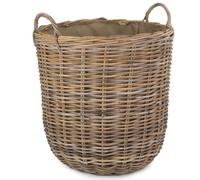 Rattan Hessian Lined Tall Round Fireside Rattan Log Basket Red Hamper Brown One Size