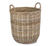 Red Hamper Rattan Hessian Lined Tall Round Fireside Rattan Log Basket in Brown Red Hamper Brown
