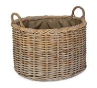 Red Hamper Rattan Large Oval Rattan Storage Log Basket With Cordura Lining in Brown Red Hamper Brown
