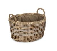Red Hamper Rattan Medium Oval Rattan Storage Basket With Cordura Lining in Brown Red Hamper Brown