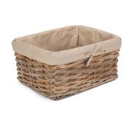 Red Hamper Rattan Rectangular Cordura Lined Grey Rattan Storage Basket | Size: Small Red Hamper Grey S