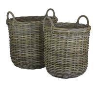 Red Hamper Rattan Set of 2 Tall Round Fireside Grey Rattan Log Basket in Brown Red Hamper Brown