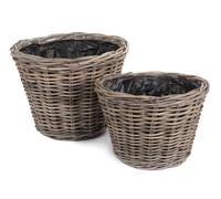 Red Hamper Rattan Set of 2 Tapered Rattan Round Planter with Plastic Lining in Brown Red Hamper Brown