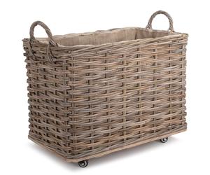 Red Hamper Rattan Small Wheeled Rattan Hessian Lined Log Basket in Taupe Red Hamper Taupe