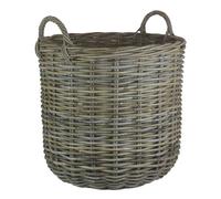 Red Hamper Large Tall Round Fireside Grey Rattan Log Basket, Brown, H60 x W60 x D59cm