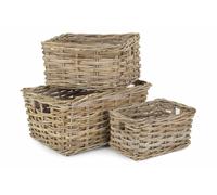 Red Hamper Set of 3 Rectangular Grey Rattan Storage Baskets