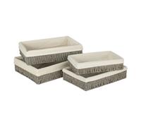Red Hamper Rectangular Grey Straight-sided White Cotton Line Paper Rope Trays - Set of 4