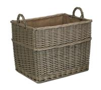 Red Hamper Large Rectangular Hessian Lined Wicker Log Storage Basket, Rattan