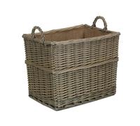 Red Hamper Rectangular Hessian Lined Wicker Log Basket - Brown - Medium