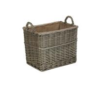 Red Hamper Rectangular Hessian Lined Wicker Log Basket - Brown - Small