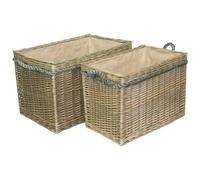 Red Hamper Rectangular Rope Handled Wicker Log Basket - Brown - Set of 2