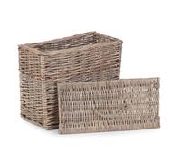 Wicker Rectangular Toilet Tidy Lidded Basket Red Hamper Brown One Size