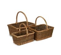 Red Hamper Rectangular Unpeeled Willow Shopping Basket - Set of 3