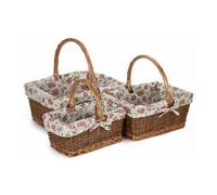Red Hamper Rectangular Unpeeled Willow Shopping Basket With Garden Rose Lining in Brown Red Hamper Brown