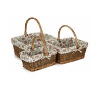Red Hamper Rectangular Unpeeled Willow Shopping Basket With Garden Rose Lining - Large