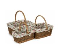 Rectangular Unpeeled Willow Shopping Basket With Garden Rose Lining Red Hamper Brown S