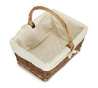 Rectangular Unpeeled Willow Shopping Basket With White Lining Red Hamper Brown M