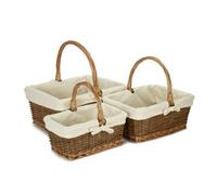 Red Hamper Rectangular Unpeeled Willow Shopping Basket With White Lining - Set of 3