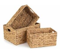 Red Hamper Rectangular Water Hyacinth Storage Basket - Set of 3