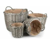 Wicker Set of 4 Antique Wash Finish Lined Log Baskets Red Hamper Brown One Size