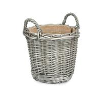 Red Hamper Round Antique Wash Finish Wicker Lined Wicker Log Basket - Brown - Small