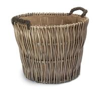 Red Hamper Round Grey Hessian Lined Log Basket, Wicker, Brown, H50 x W50 x D56cm