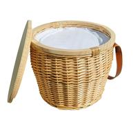 Red Hamper Round Insulated Wicker Cool Basket with Chopping Board Lid - Brown