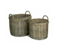 Wicker Set of 2 Round Straight-Sided Log Storage Basket Red Hamper Brown One Size