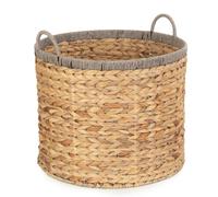 Red Hamper Round Water Hyacinth Storage Basket With Grey Rope Border - Large