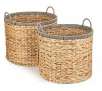 Water Hyacinth Set of 2 Round Water Hyacinth Basket With Grey Rope Border Red Hamper Brown One Size