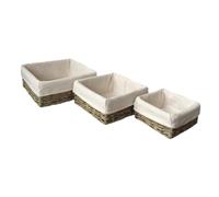 Red Hamper Seagrass Set of 3 Cotton Lined Square Seagrass Tray in Brown Red Hamper Brown