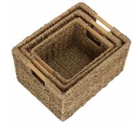 Red Hamper Seagrass Set of 3 Nordic Seagrass Storage Basket in Brown Red Hamper Brown